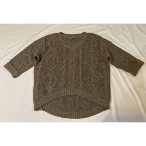 360 Sweater Cropped Cable Knit 1/2 Sleeve High Low Wool Alpaca Brown Size XS